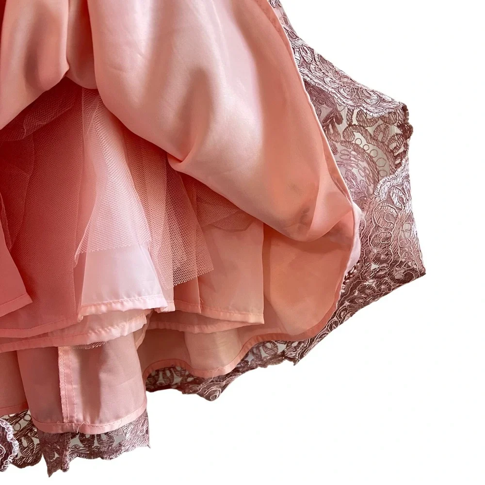 Tahari Girls Size 7 Dusty Pink Party Dress Embroidered Floral Lace Rhinestone